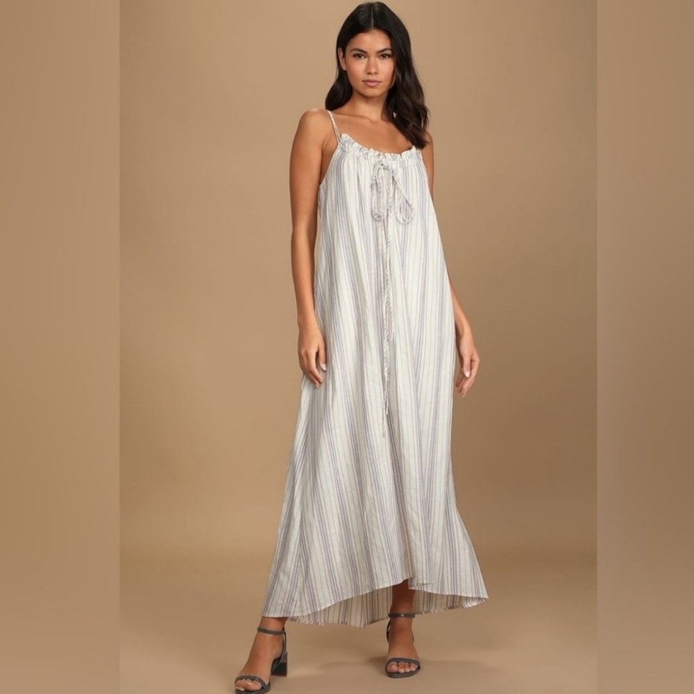 Lulu's Summer Forest Ivory multi striped maxi dress S NWT